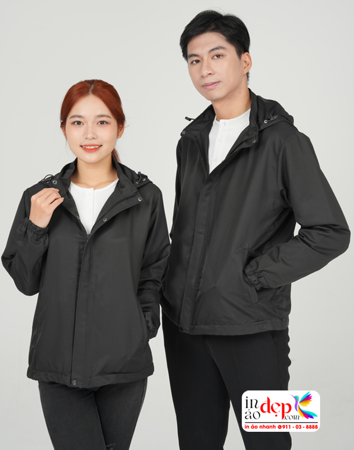 Áo khoác gió mầu đen may sẵn in lấy ngay