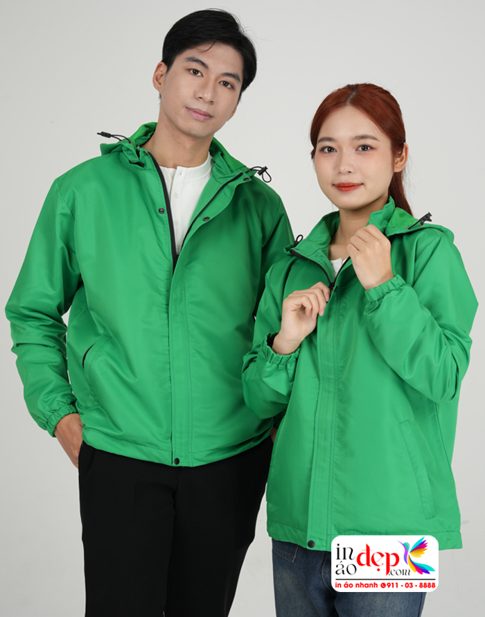 áo khoác gió xanh lá may sẵn in lấy ngay