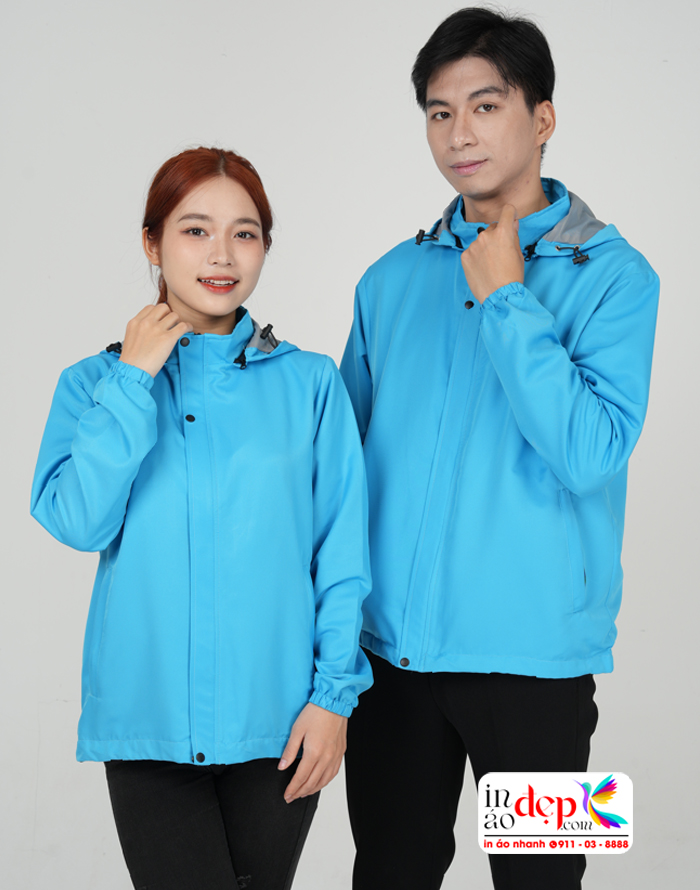 áo khoác gió may sẵn mầu xanh ya in lấy ngay