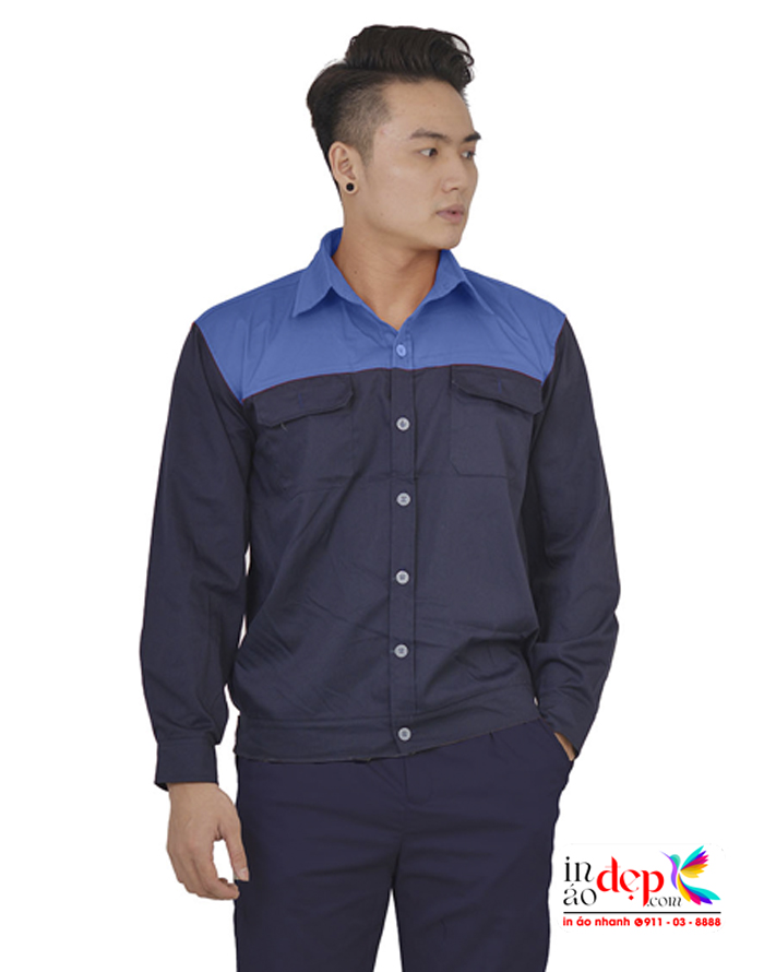 áo bảo hộ xanh đen phối xanh