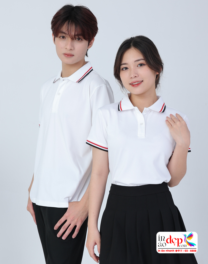 áo polo trắng viền đen đỏ