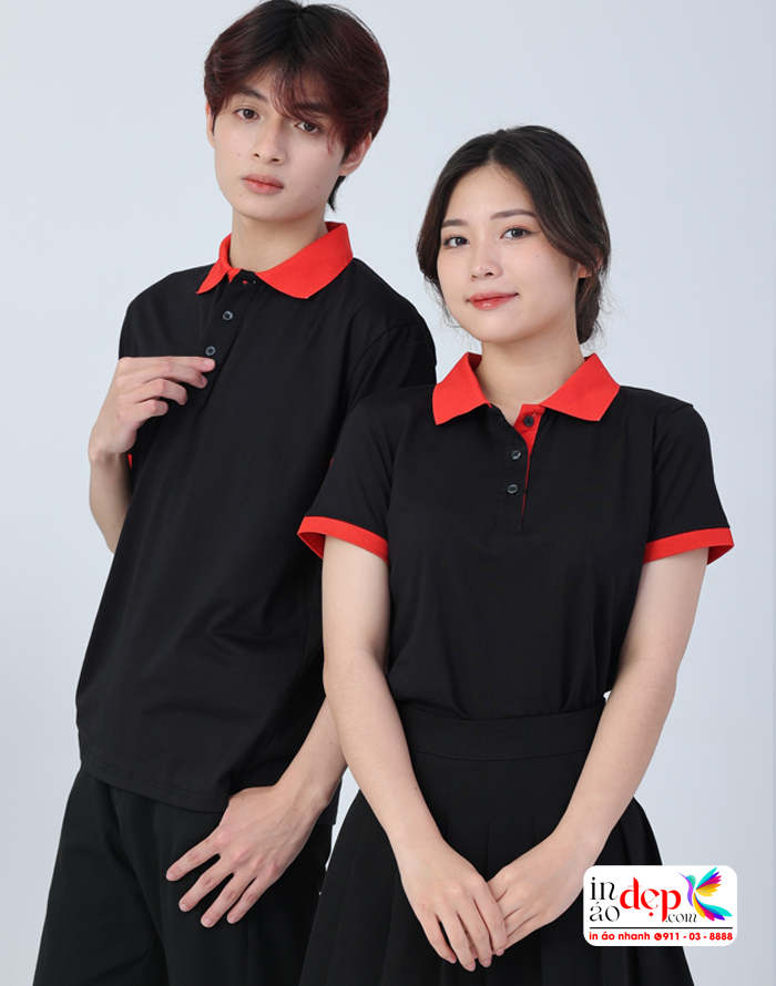 áo polo đen cổ đỏ