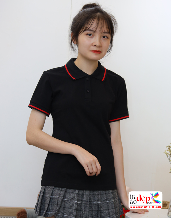 áo polo đen viền cổ đỏ