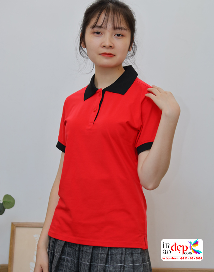 áo polo đỏ cổ đen