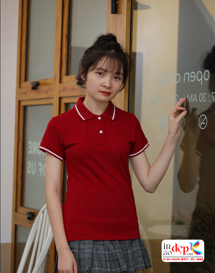 Áo polo mầu đỏ đô viền trắng