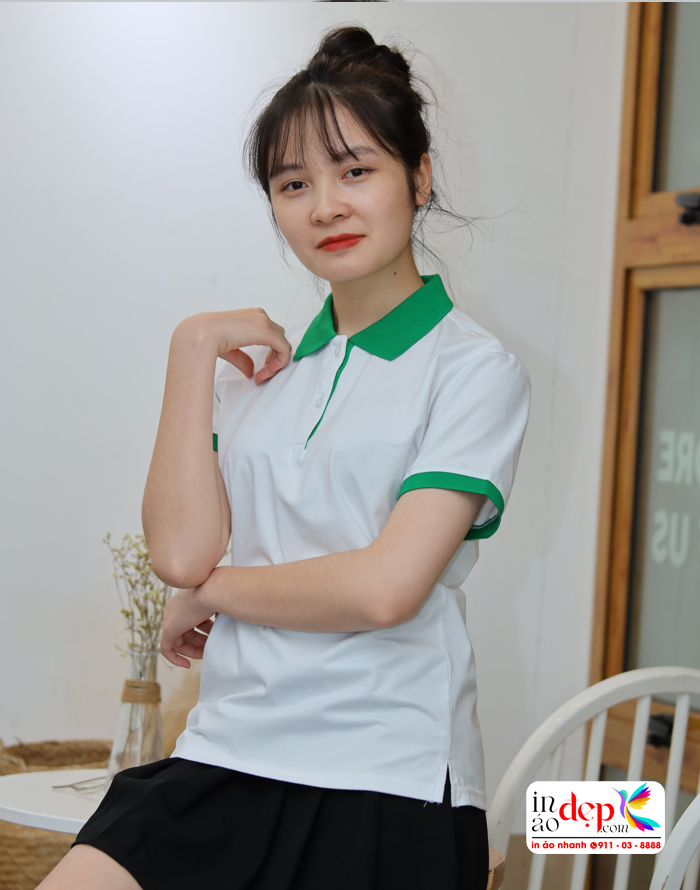 áo polo trắng cổ xanh