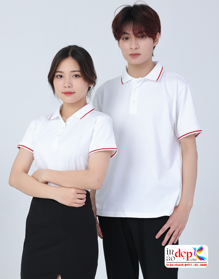 áo polo trắng viền cổ đỏ