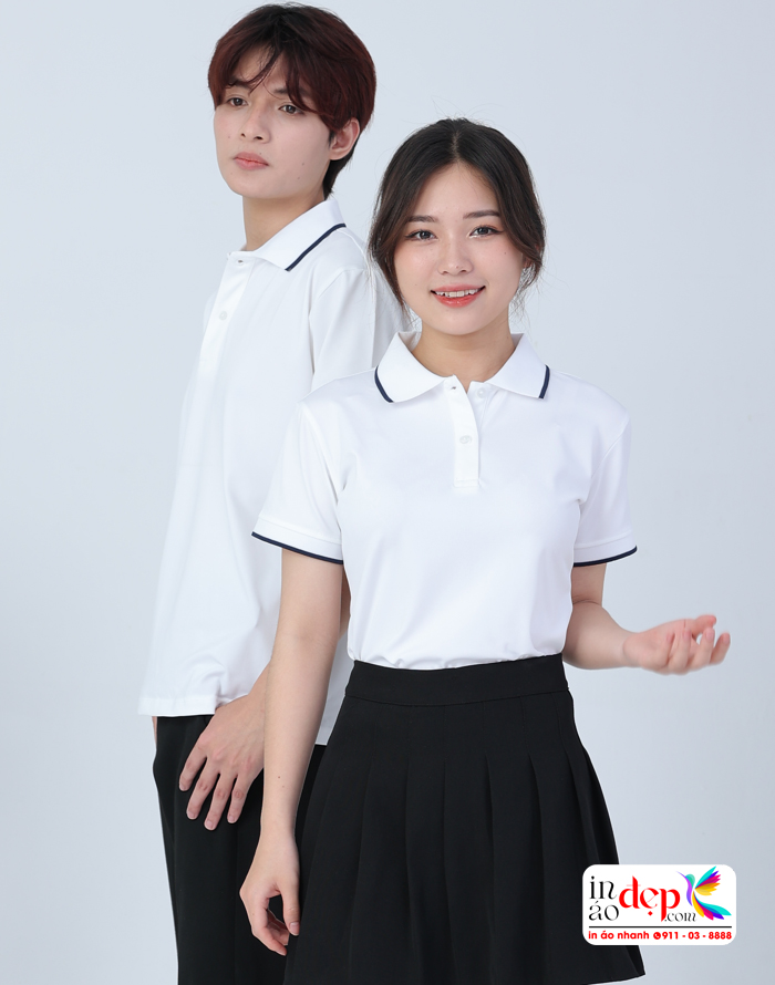 áo polo trắng viền cổ xanh tím than