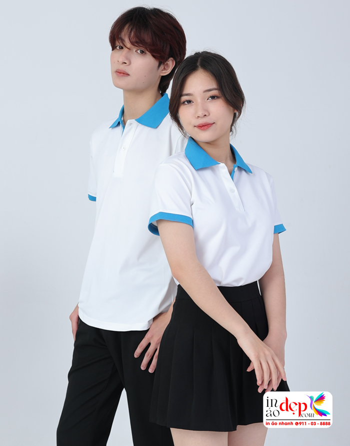 áo polo trắng cổ xanh