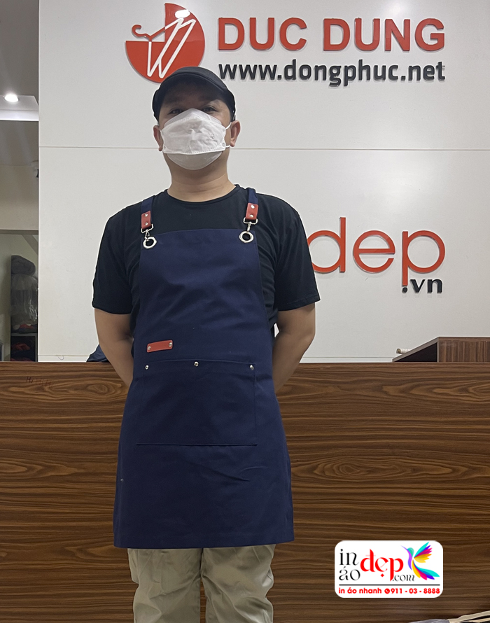 tạp dề đẹp handmade mầu xanh có khuyên