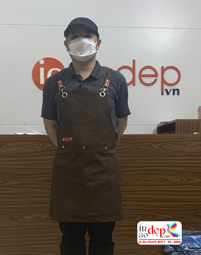 tạp dề đẹp handmade mầu nâu có khuyên