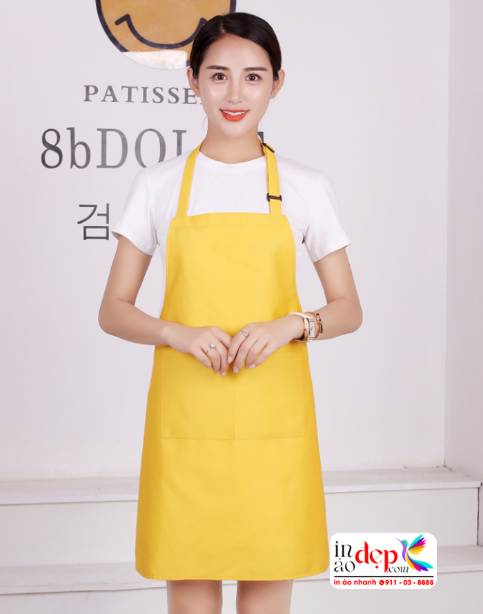 tạp dề vàng may sẵn in lấy ngay