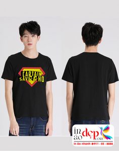 In áo phông cổ tròn màu đen Captain Save A-HO