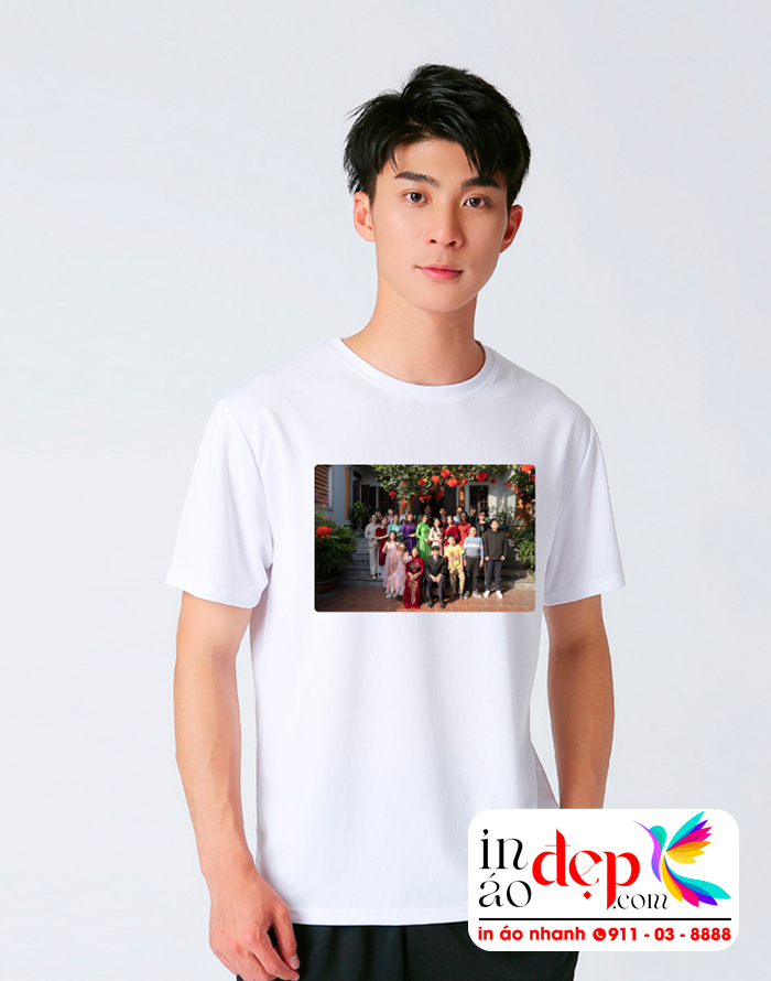 In áo phông đồng phục cổ tròn in hình ảnh gia đình
