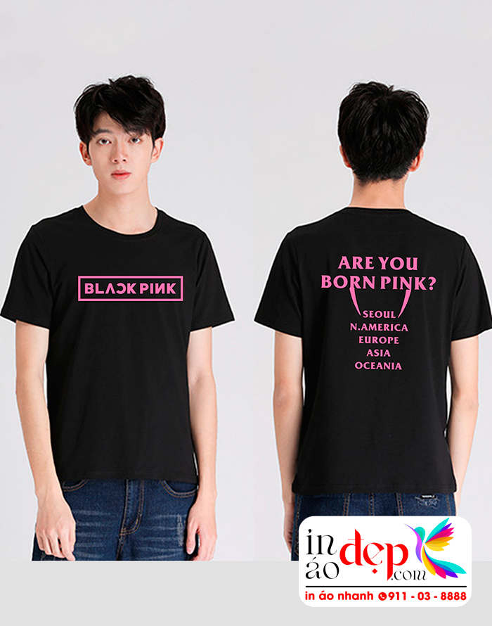 In áo phông đồng phục cổ tròn màu đen Blackpink