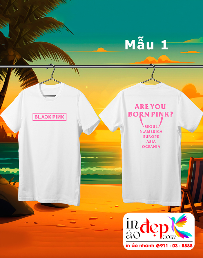 In áo phông đồng phục cổ tròn màu trắng Blackpink