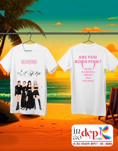 In áo phông đồng phục cổ tròn màu trắng Blackpink