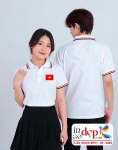 In áo phông đồng phục in lá cờ lên ngực áo