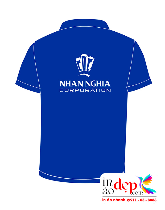In áo phông màu xanh dương Công ty Nhan Nghia Corporation