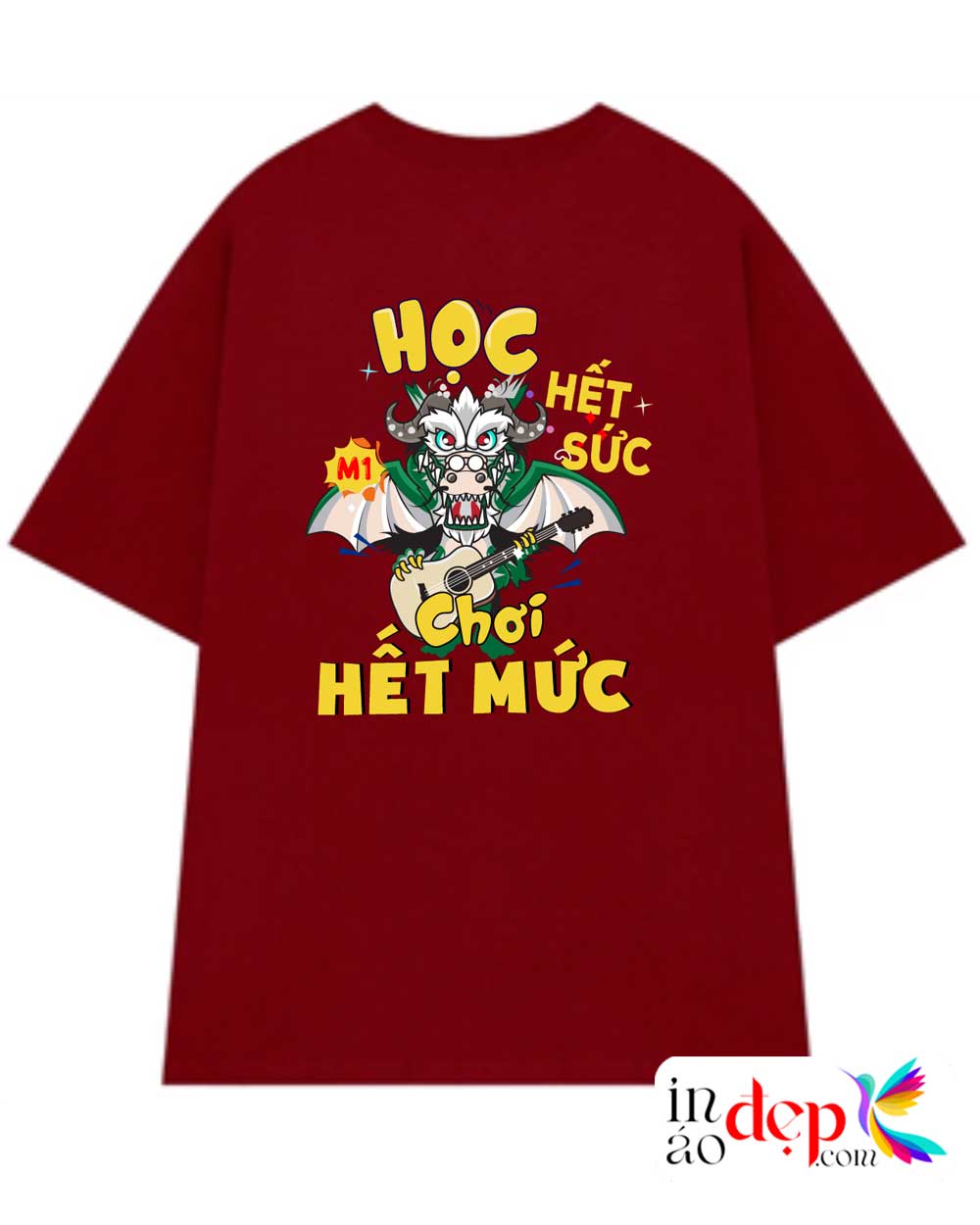 In áo cổ tròn Lớp M1 niên khóa 2023-2027 màu đỏ đô