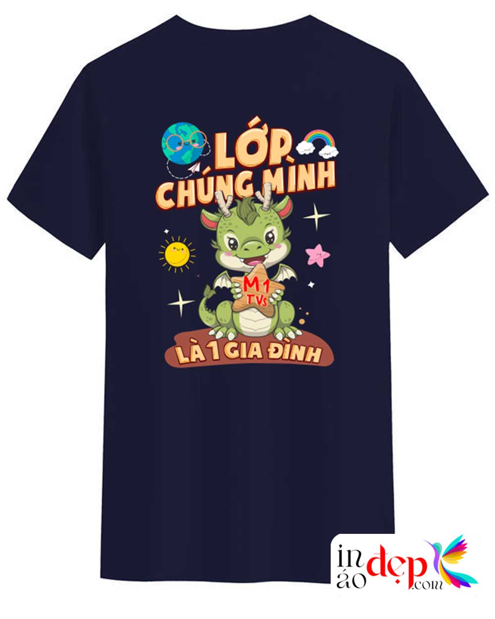 In áo cổ tròn Lớp M1 trường THCS Trưng Vương niên khóa 2023-2027 màu tím than