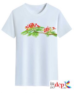 In áo phông cổ tròn In cành hoa phượng