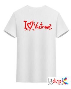In áo phông cổ tròn màu trắng I Love Vietnam