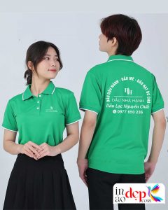 In áo phông đồng phục Dầu Nhà Hạnh màu xanh lá cây
