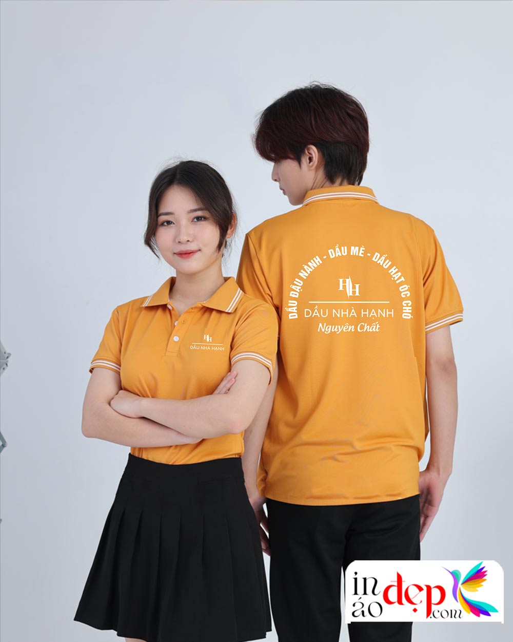 In áo phông đồng phục Dầu Nhà Hạnh màu cam