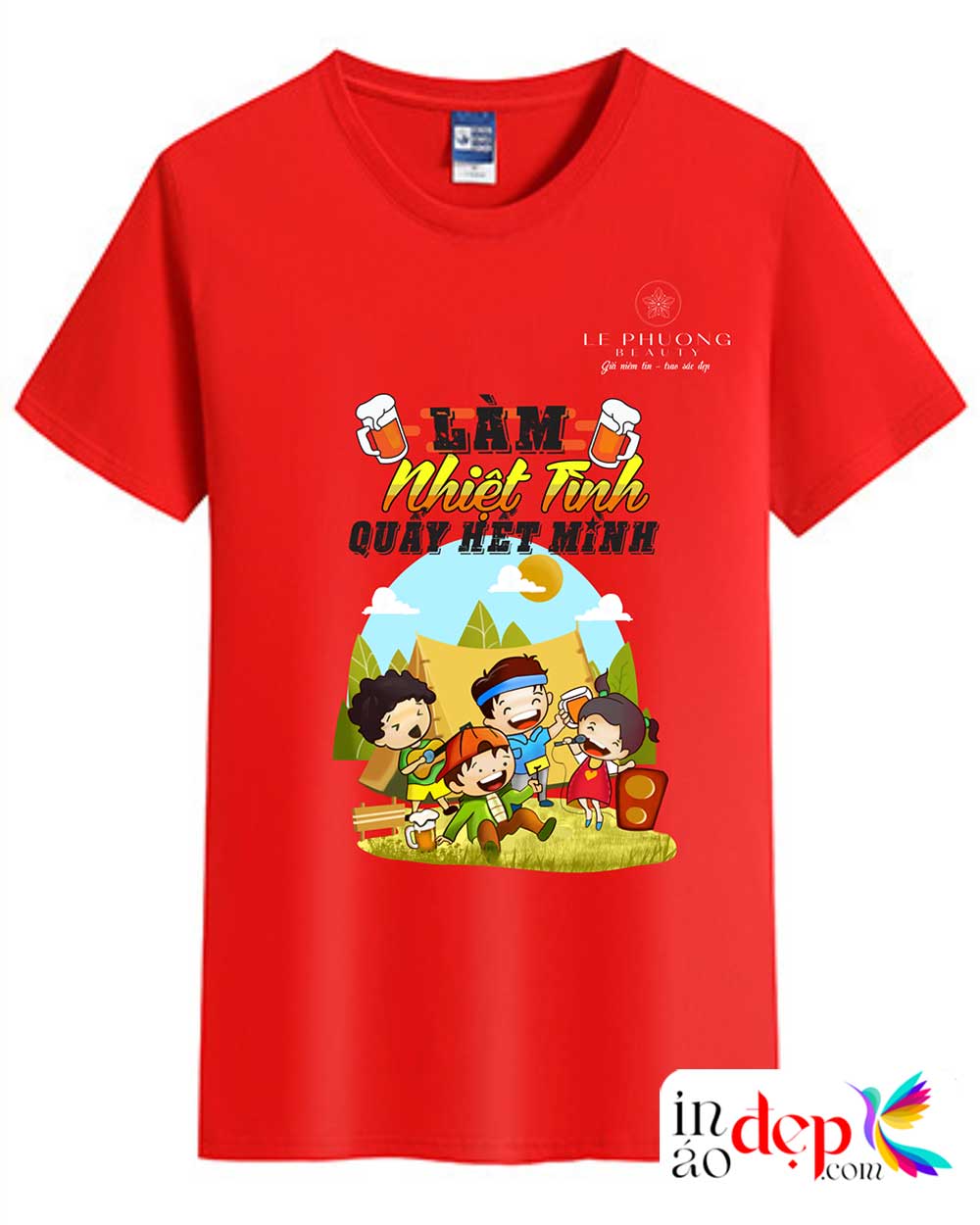 In áo phông màu đỏ Le Phuong Beauty