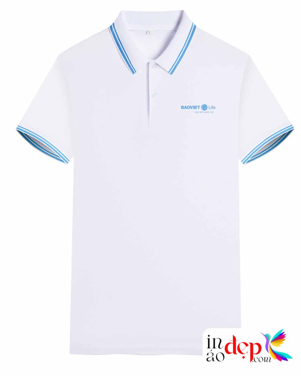 In áo phông màu trắng phối xanh Bảo hiểm nhân thọ Bảo Việt Life
