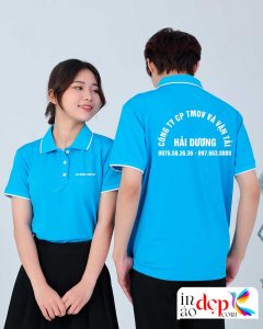 In áo phông màu xanh YA Công ty CP TMDV và vận tải Hải Dương