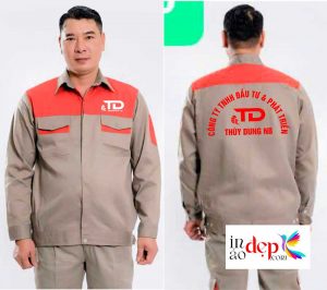 In đồng phục bảo hộ màu be Công ty TNHH Đầu tư & Phát triển Thùy Dung NB
