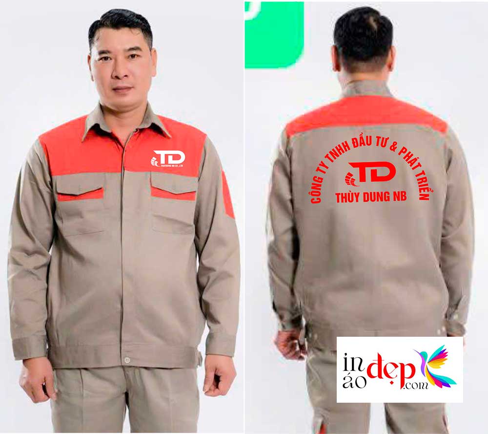 In đồng phục bảo hộ màu be Công ty TNHH Đầu tư & Phát triển Thùy Dung NB