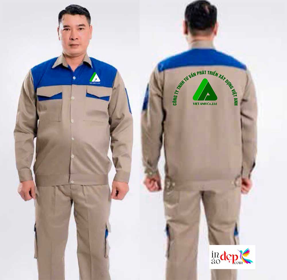 In đồng phục bảo hộ màu be Công ty TNHH Tư vấn phát triển xây dựng Việt Anh