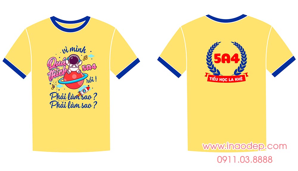 In áo cổ tròn Lớp 5A4 Class Tiểu học La Khê - We are family
