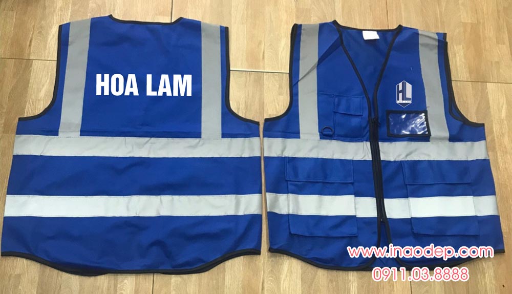 In áo gile đồng phục Công ty Hoa Lam màu xanh dương